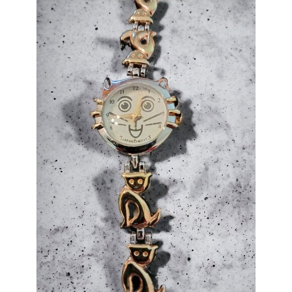 Unbranded Cat Lovers Cat Face Silver Gold Watch -Women's - Picture 1 of 5